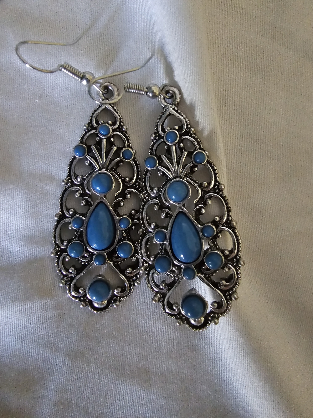 Blue Teardrop Filigree Dangle Earrings - Women Jewelry